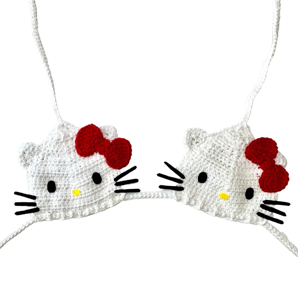 White Crochet Hello Kitty Bikini Top